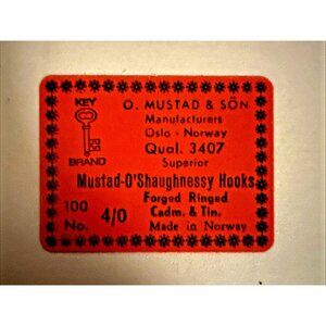 100 Size 4/0 MUSTAD 3407 Fishing Hooks Forged Ringed Cadm. & Tin Made In Norway